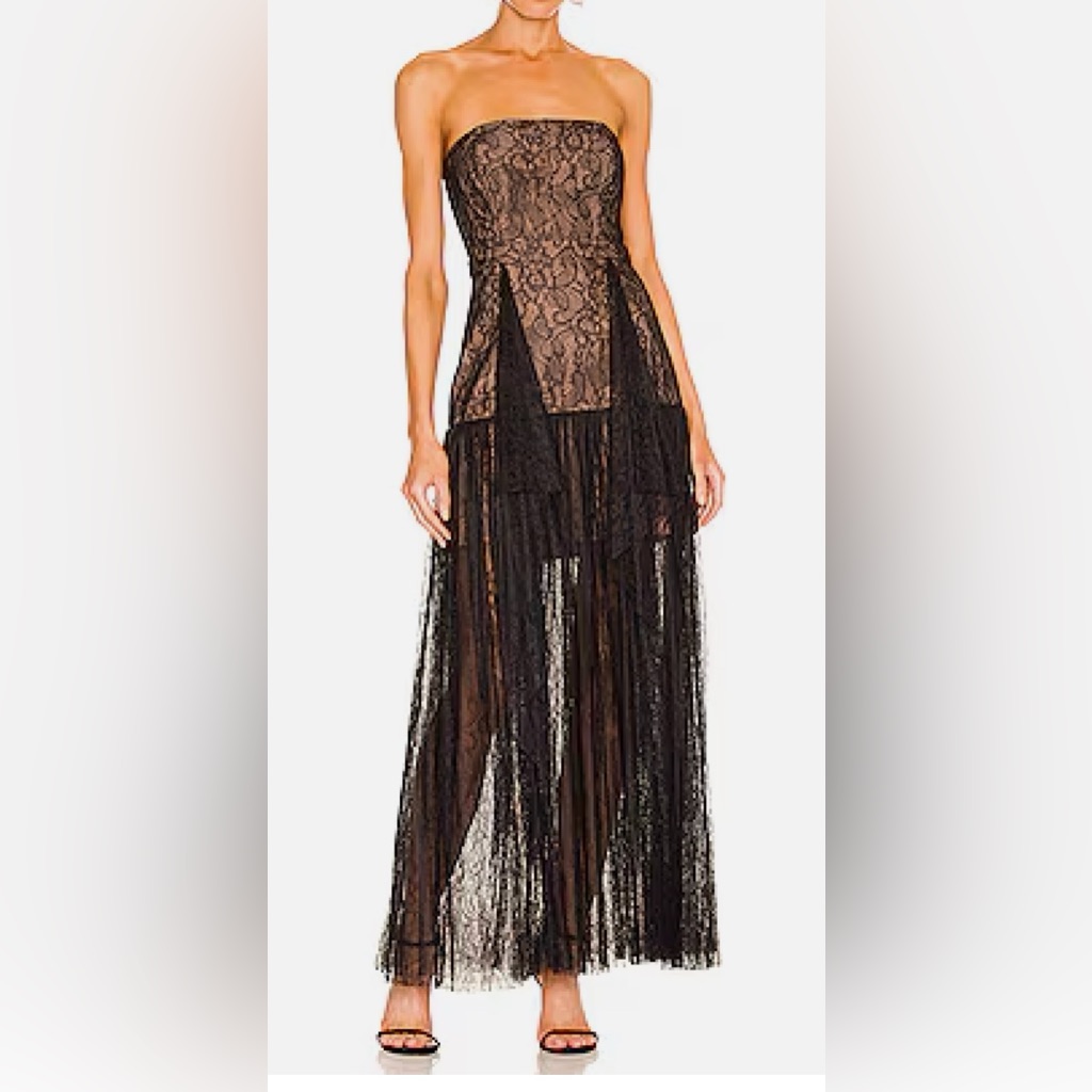 Bcbgmaxazria Tule Lace Strapless Gown Nwt